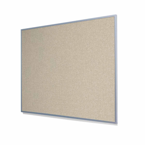 Type II Woven Vinyl Koroseal Linden Gray Mist Cork Board with Narrow Light Aluminum Frame